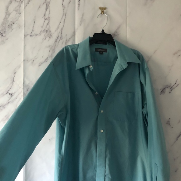 CROFT & BARROW Broadcloth Wrinkle Free Dress Shirt Teal Blue/Green - Picture 4 of 7